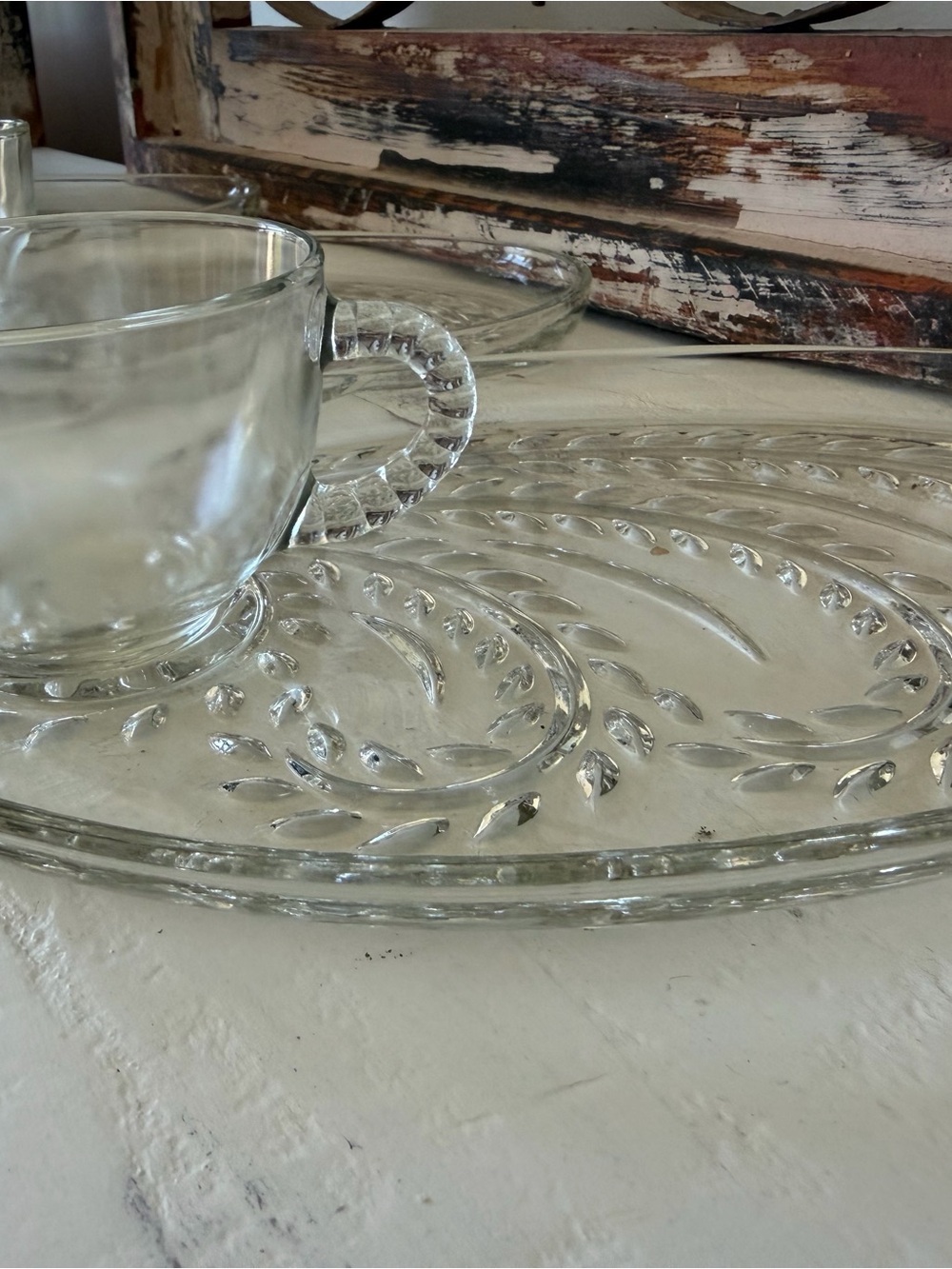 1950 Indian GlassClearCup & Plate Set - Transparent 4 total